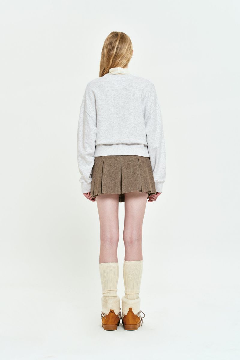 CHERRY BUTTON POINT PLEATS SKIRT[DARK BEIGE]