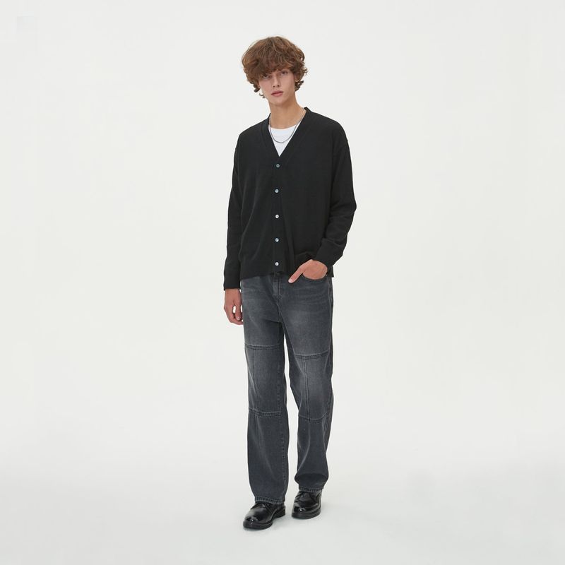 LAMBSWOOL V NECK CARDIGAN_BLACK