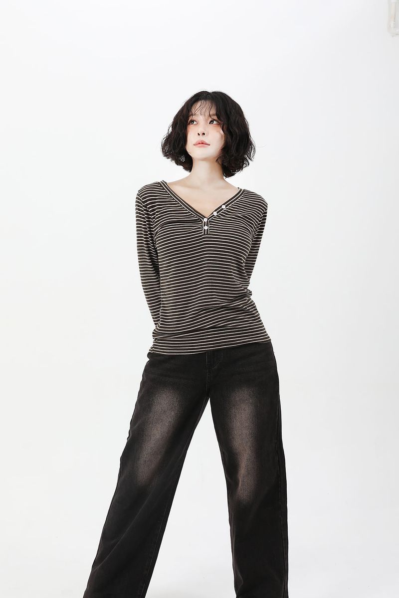 Stripe Button Slim Fit Knit