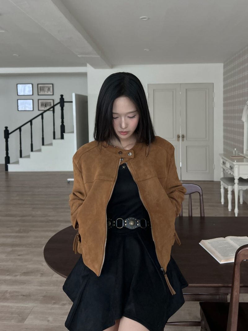 Bohemian two-button buckle suede rider jacket (2 colors)