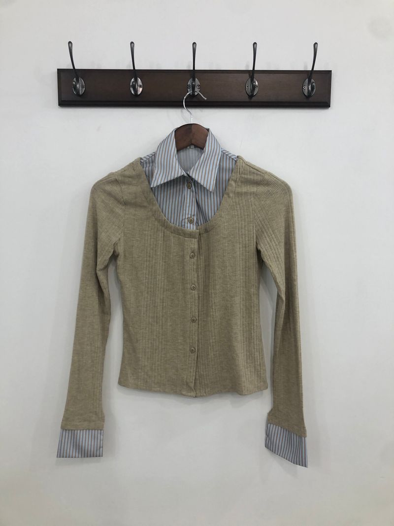 Stripe Mix Layered Cardigan