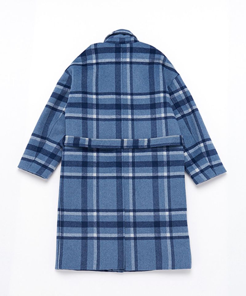 OVERSIZE WOOL CHECK ROBE COAT (Blue)