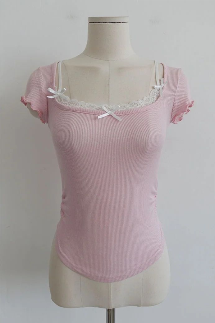 RUFFLE-TRIM RIBBED BABY TEE (4COLORS!)