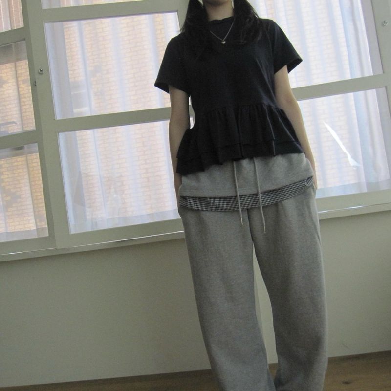 チェックラッフルスウェットパンツ