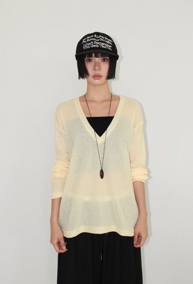 LINEN DEEP V-NECK KNIT