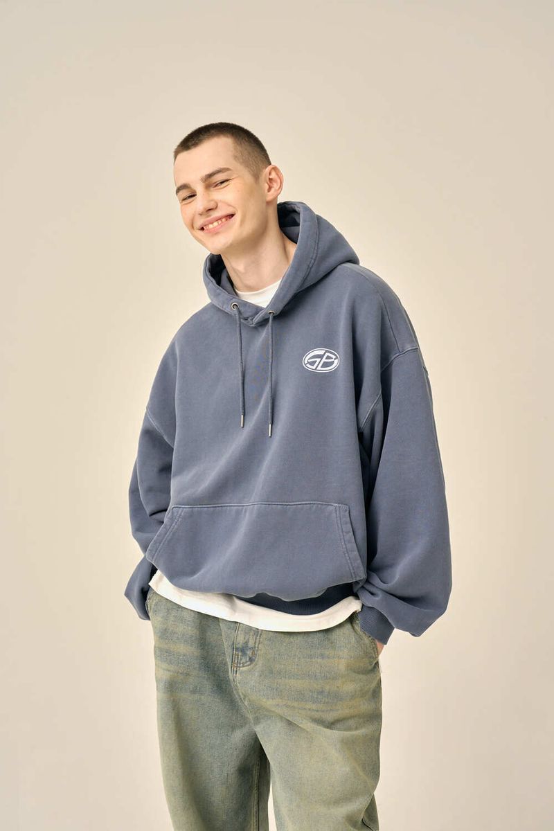 PIGMENT OVERSIZED LOGO HOOD - BLUE