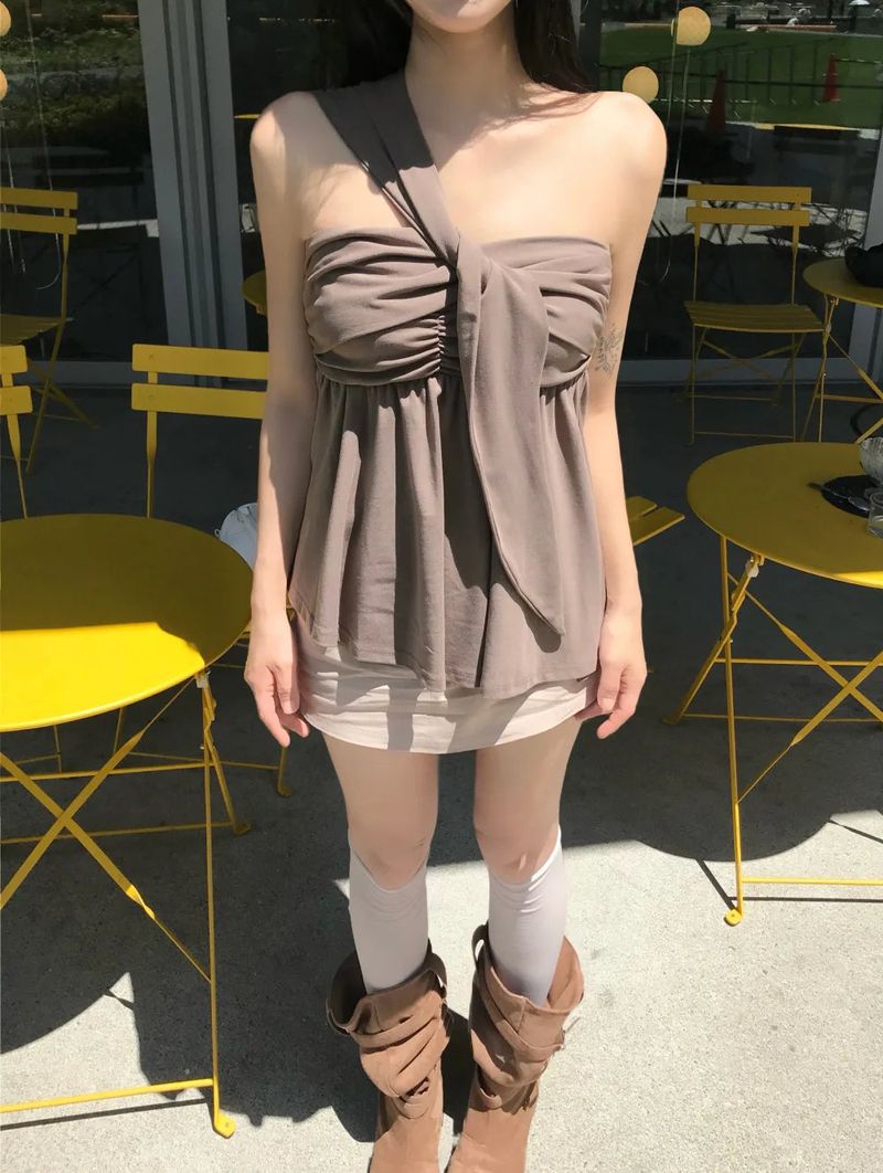 Coco Shirring Bustier Flare Sleeveless Top