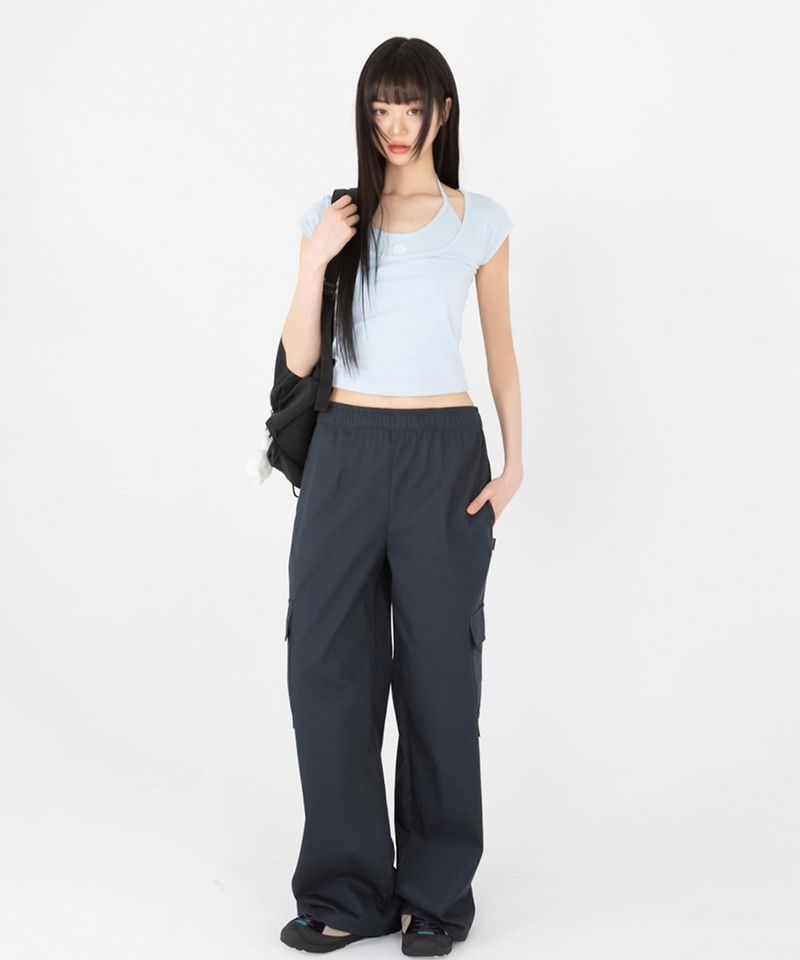 LAYERED STRAP HALF T-SHIRT [4color]