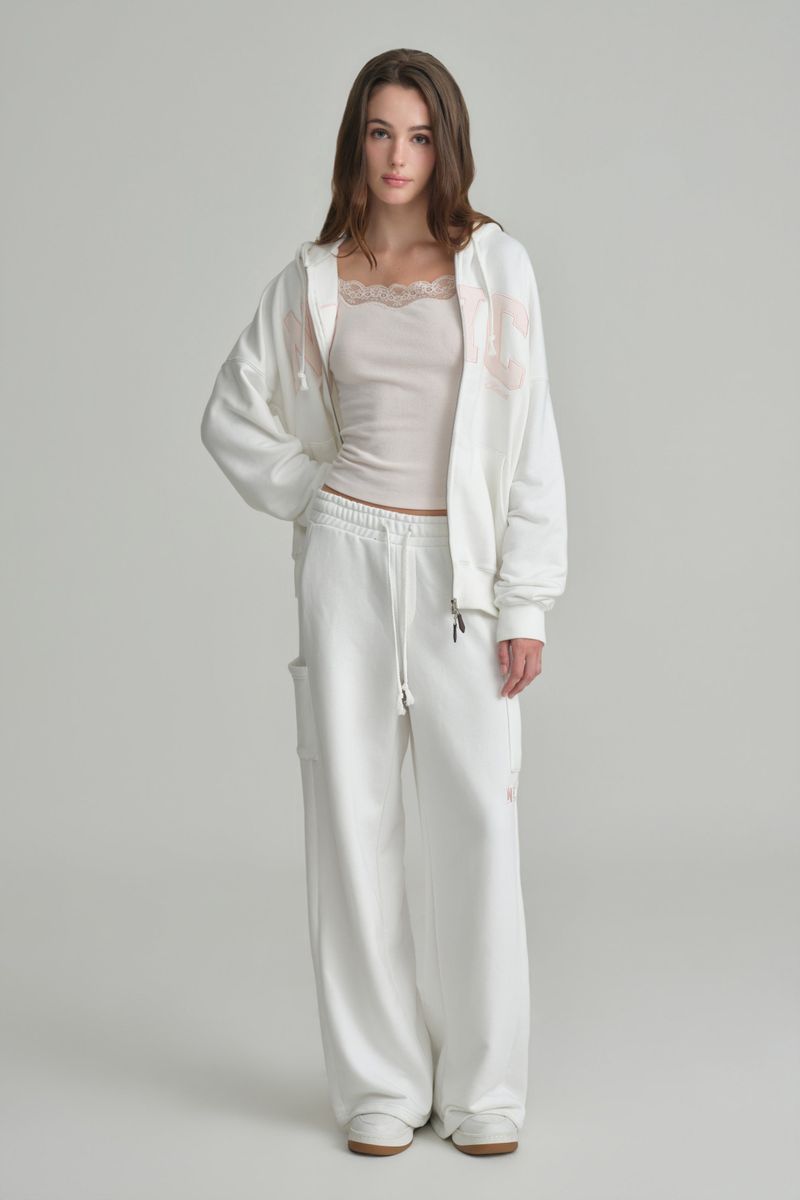 NYC hooded zip-up, Ivory