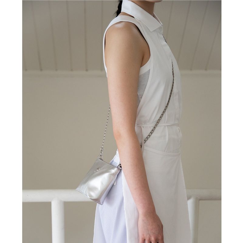 leather mignon bag - silver / strap - ( cowleather, chain)