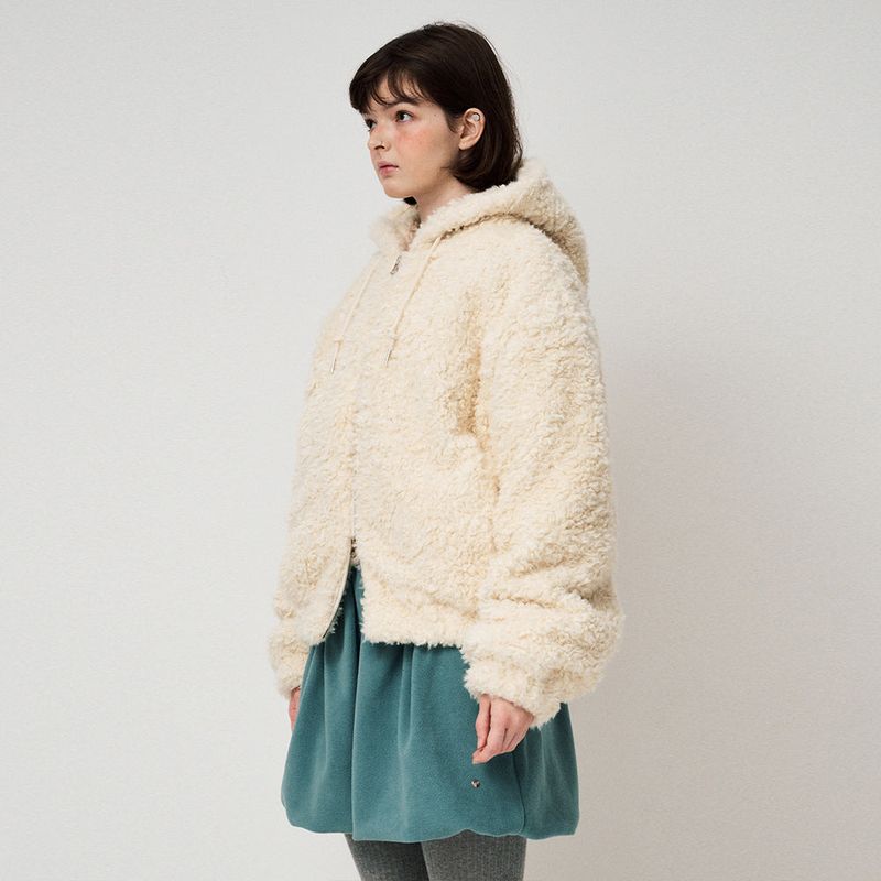 SHEARLING HOOD JUMPER, CREAM