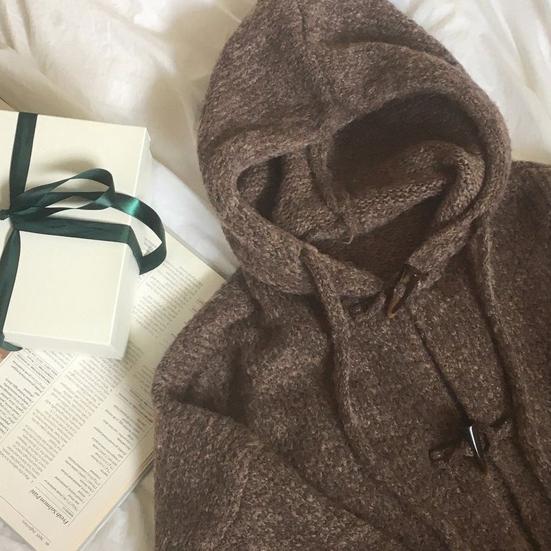 Hots duffle button oversized-fit hooded cardigan