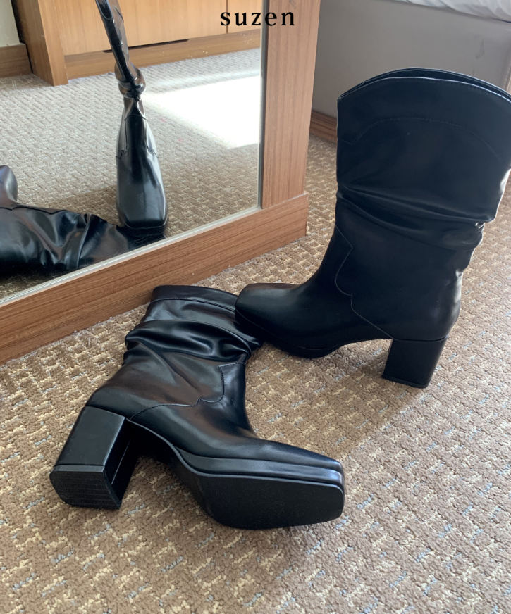 Numua platform shirring short boots (2color)