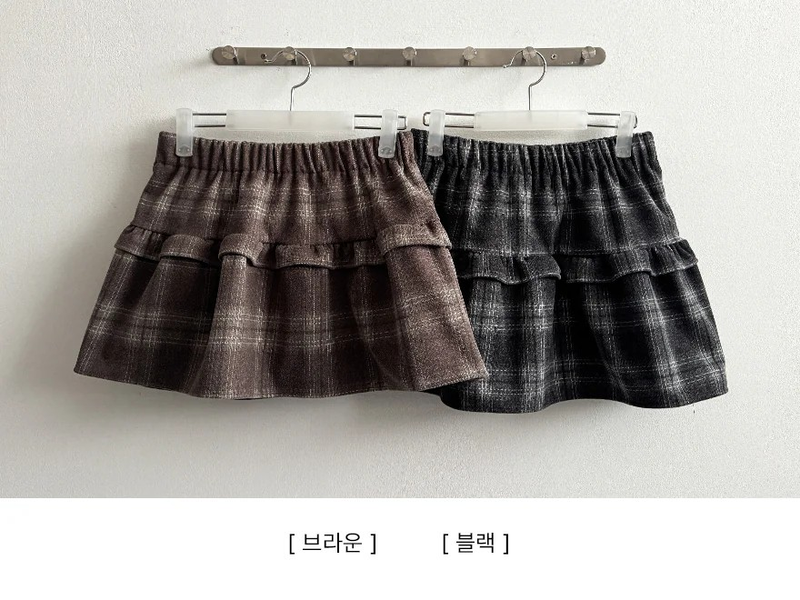 Elt 2-Layer Check Flared Banding Miniskirt