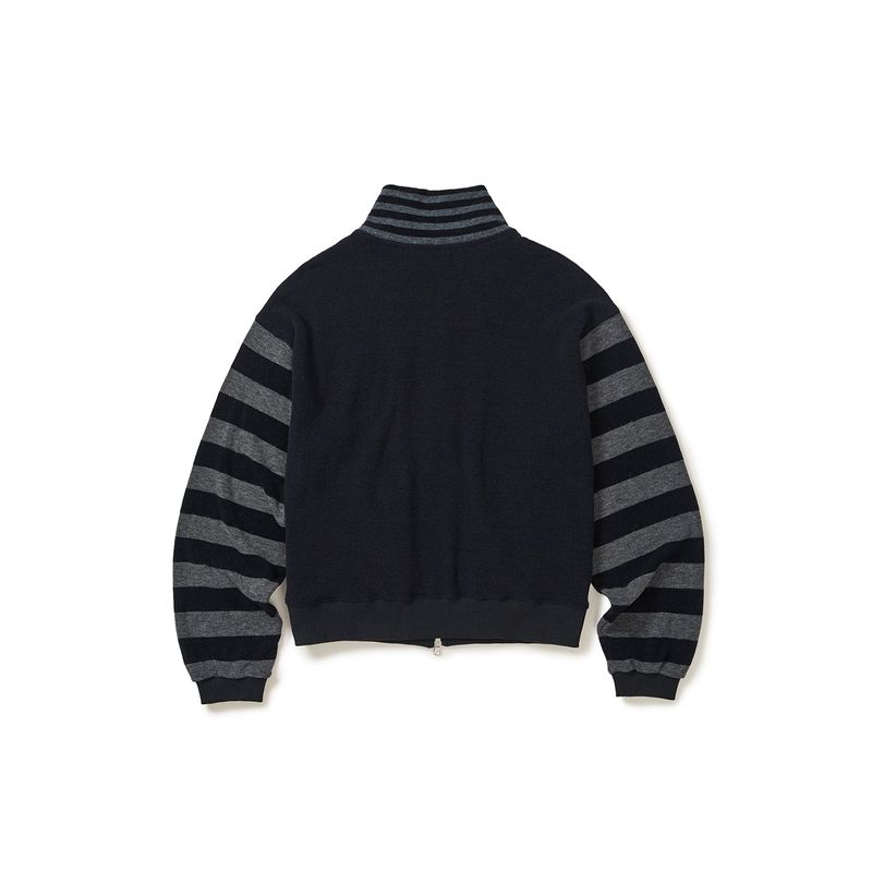 Stripe knit zip-up jacket / Navy
