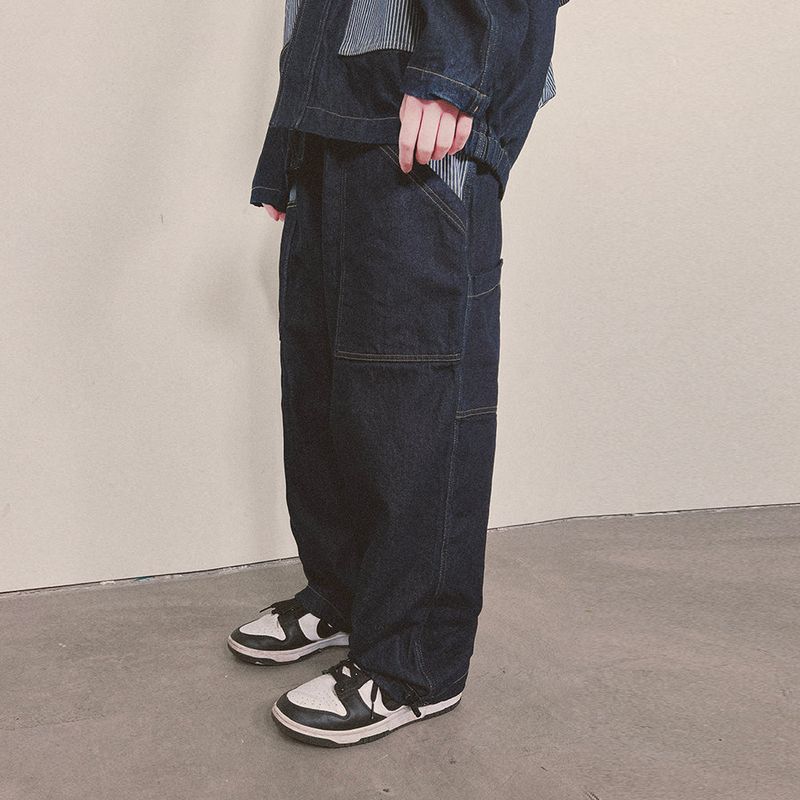 stripe patch denim pants_blue