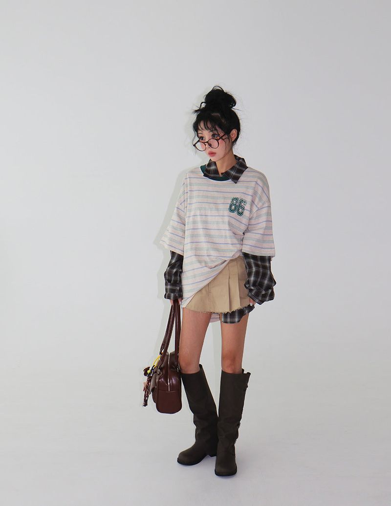 Low-rise pleats skirt pants