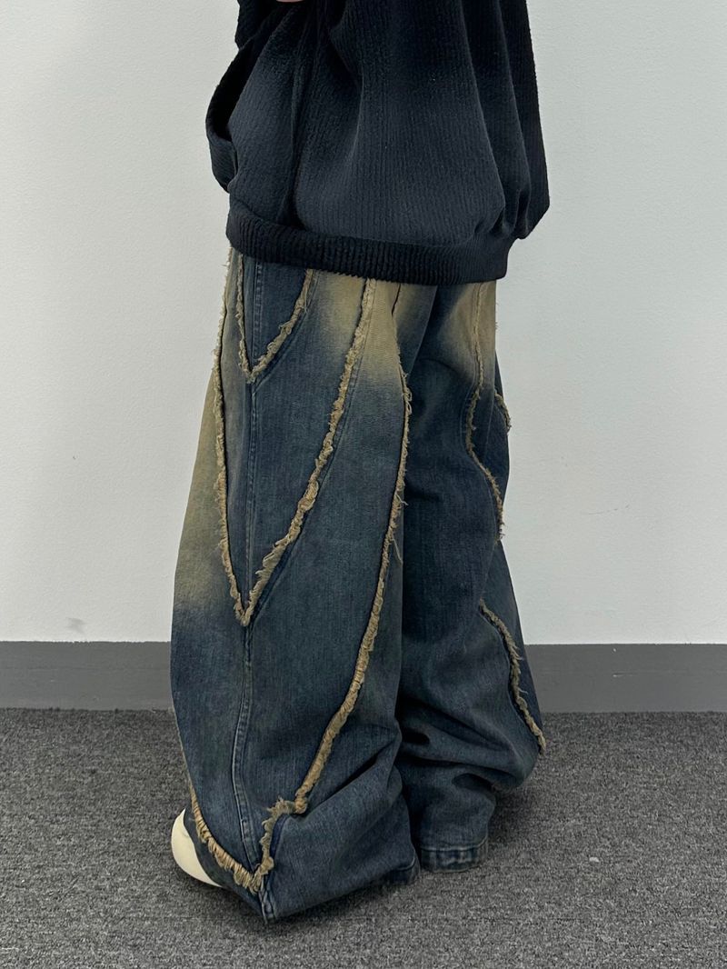 flow cut-off denim pants