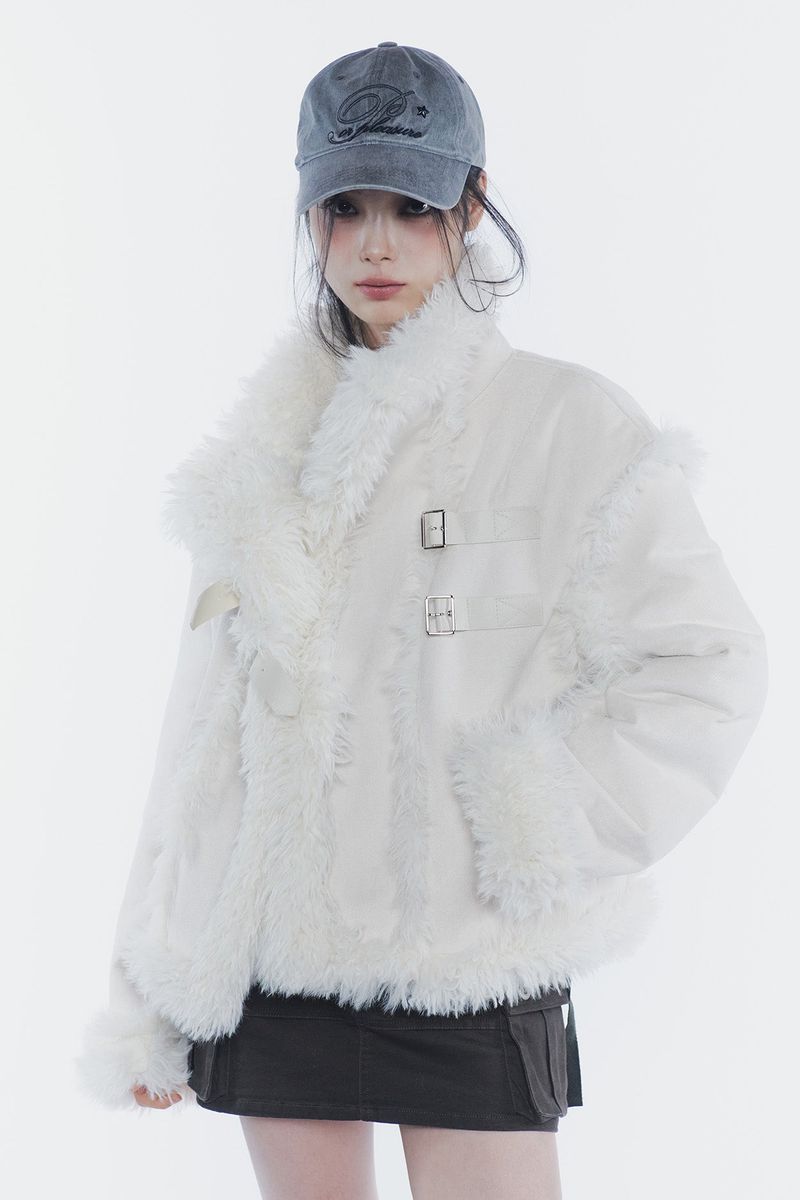 LUNA BELTED SHEARLING JACKET cream