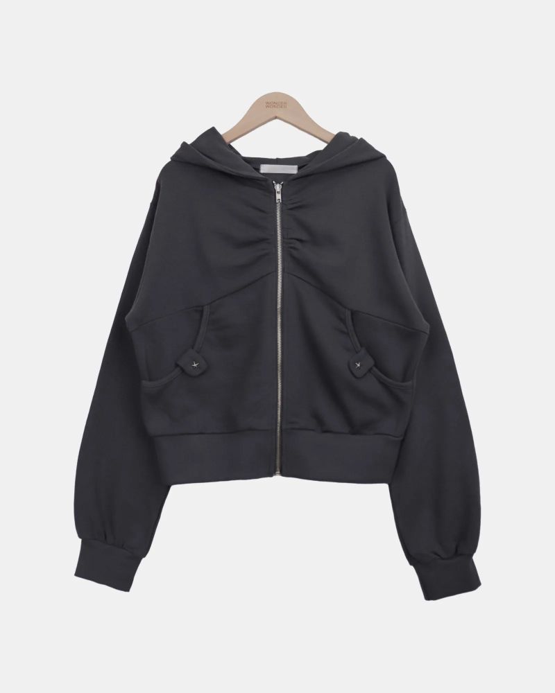 Anne Shirred Pocket Hooded Zip-Up