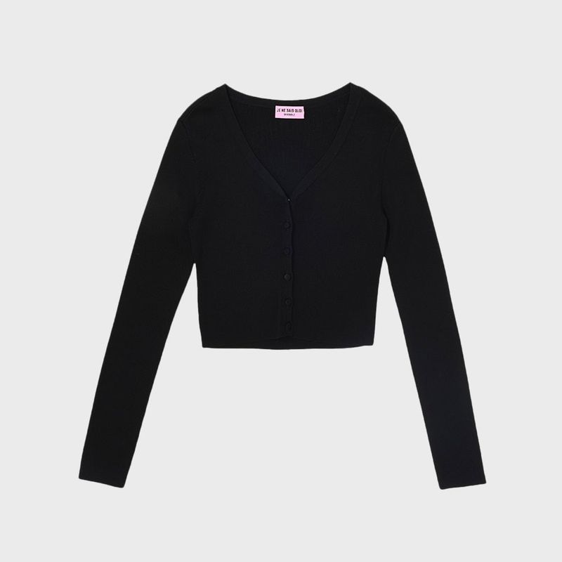 COVERED BUTTON SHORT CARDIGAN_BLACK