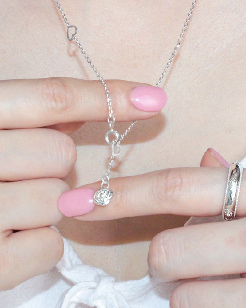 [MADE] lovely rose. long heart chain necklace