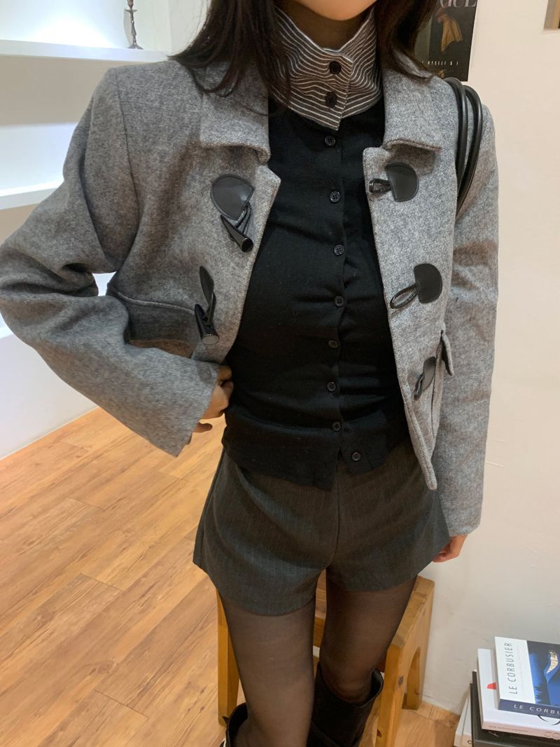 British Gray Duffel Button Quilted Crop Coat