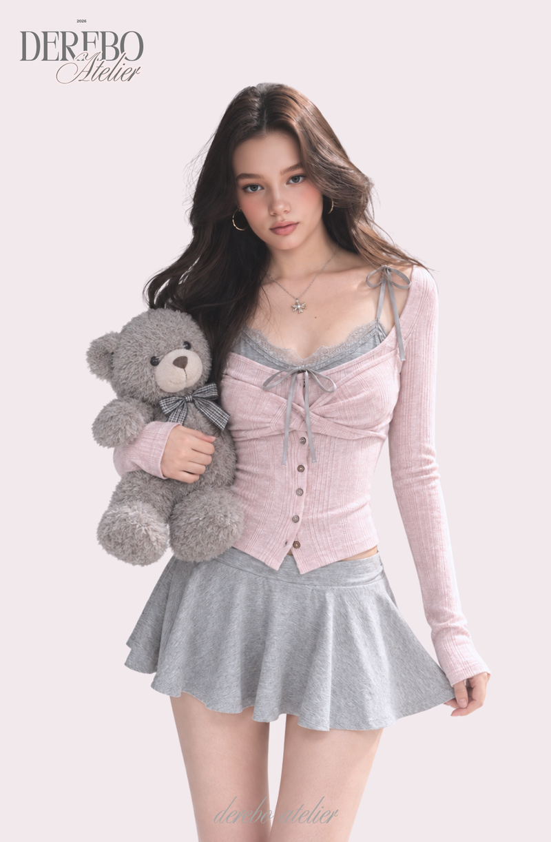 Lady Pink Gray Layered Long-Sleeve Top