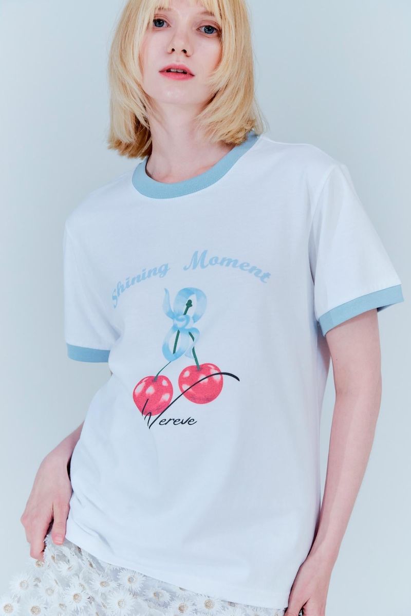 Cherry ringer t-shirt_white/pale blue