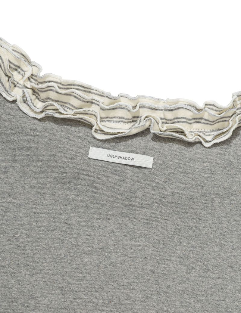 STRIPE FRILL OFF-SHOULDER(GREY)