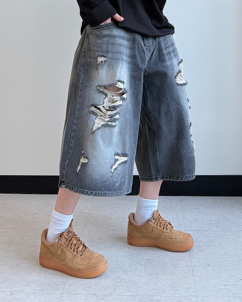 Level-Distressed Bermuda Denim Shorts