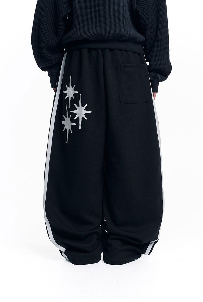 Star Piping Track Balloon Sweat Pants - Black