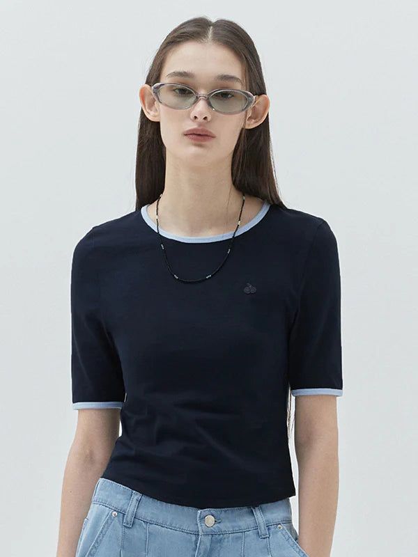 KIRSH PLAIN SLIM FIT RINGER T-SHIRT - DARK NAVY