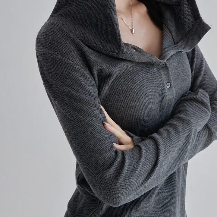 [Pairon]リブヘンリーネックフードTシャツ-3 colors