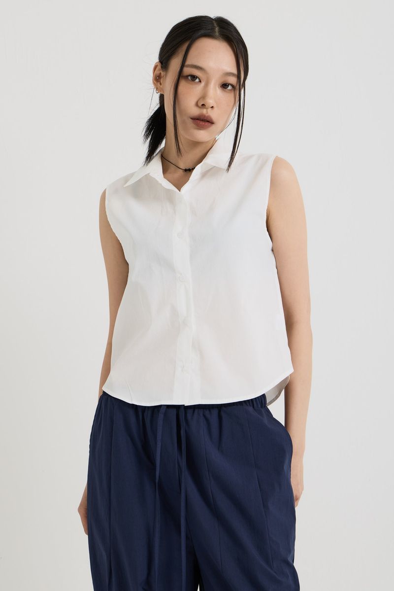 Cotton sleeveless shirt, White