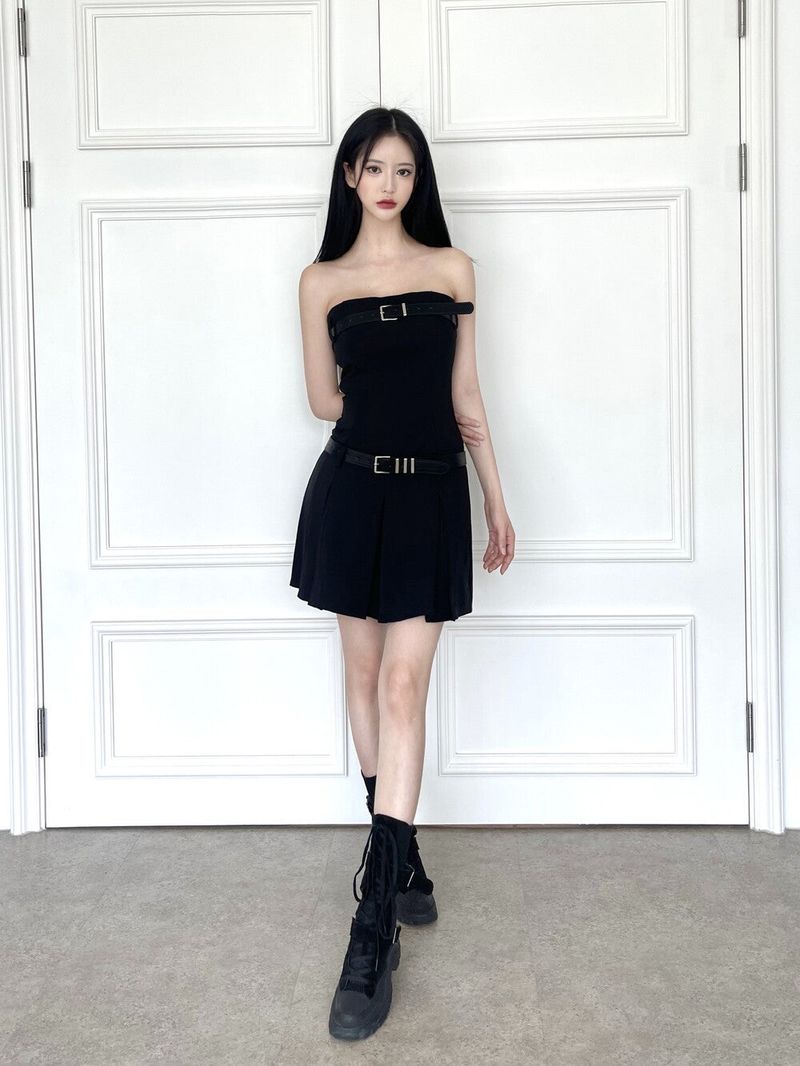 903. Double belt pleats top ops (2color)