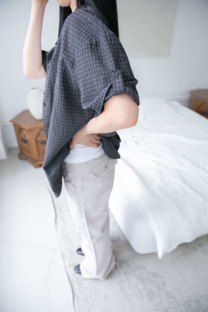 roll-up sleeve check half shirt(2colors)