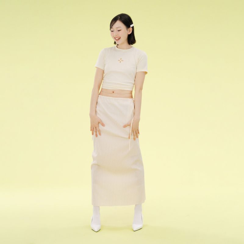 Rain stripe skirt (cream)