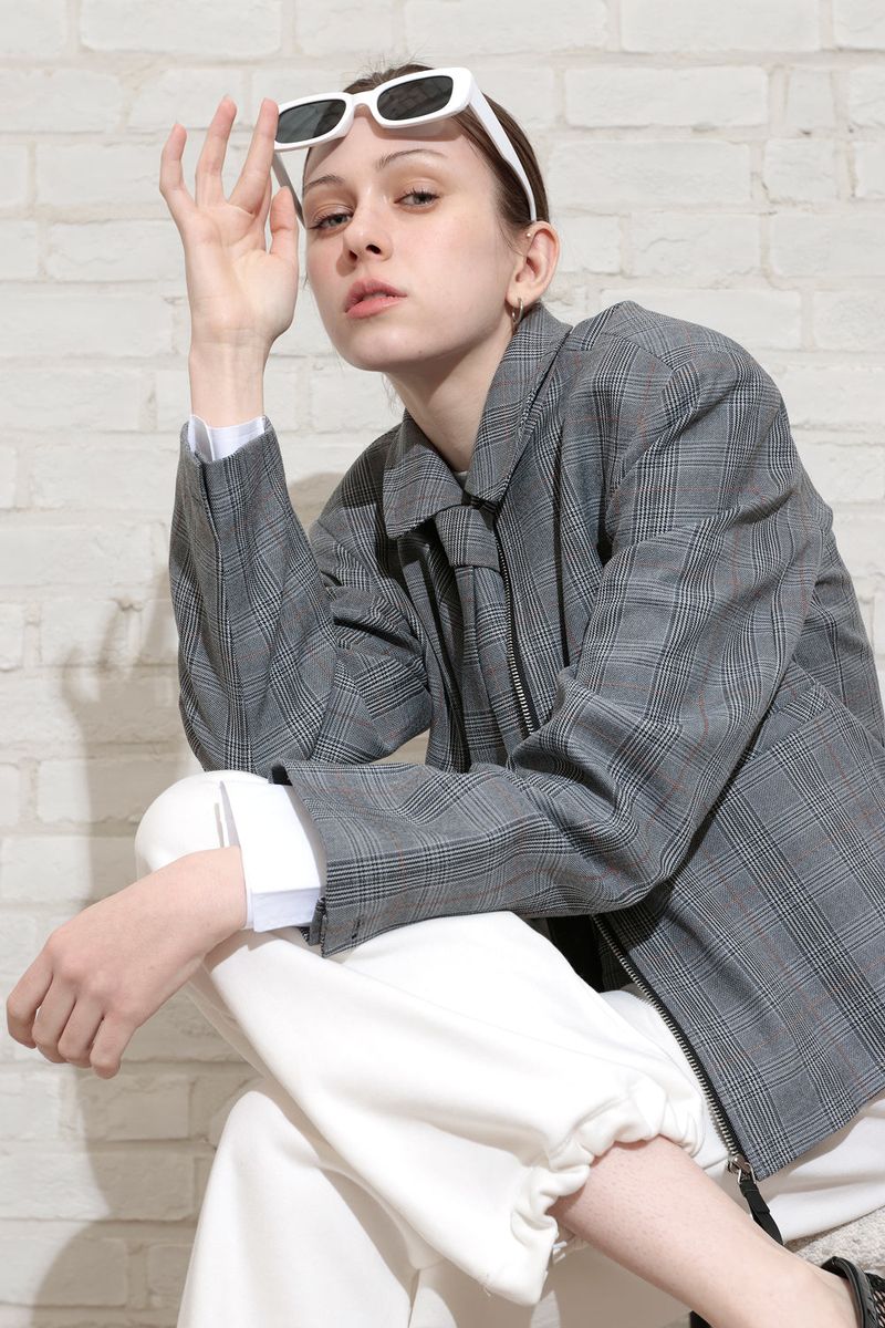 CHECK TAILORED TIE JACKET_BLACK