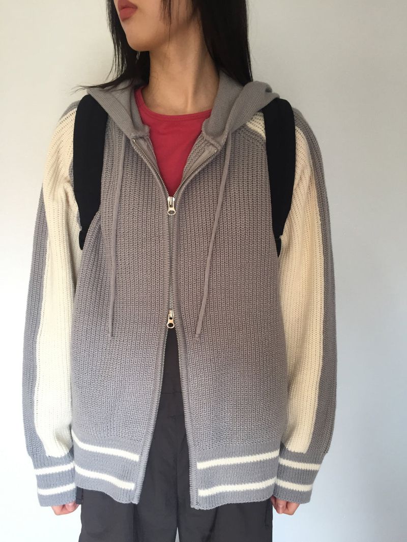 Coloring Hooded Zip-Up Knitwear (4 colors)