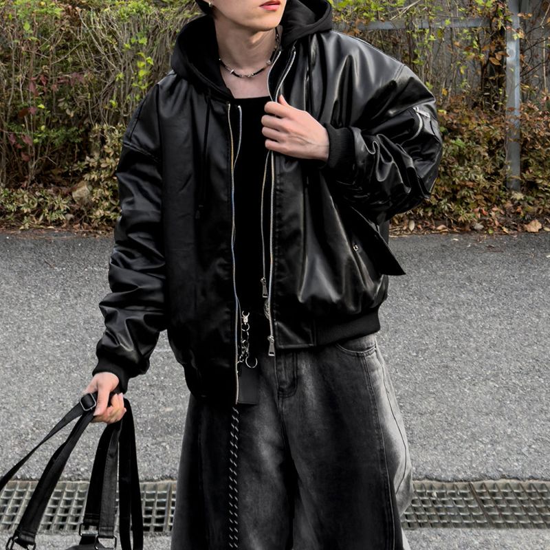 Neren Hood Bomber Leather Padding
