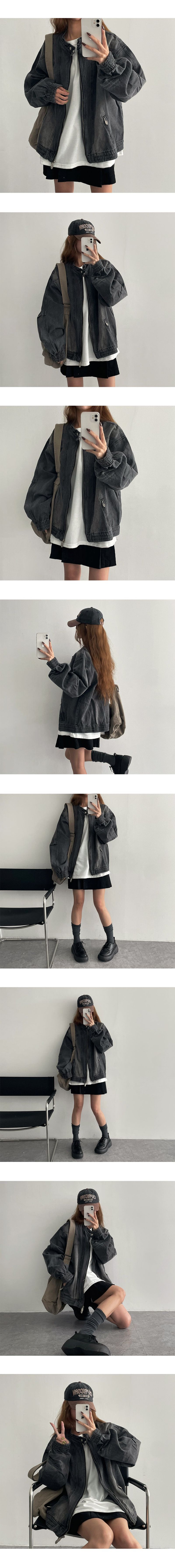 Nutty Snap Round Neck Washing Denim Jumper