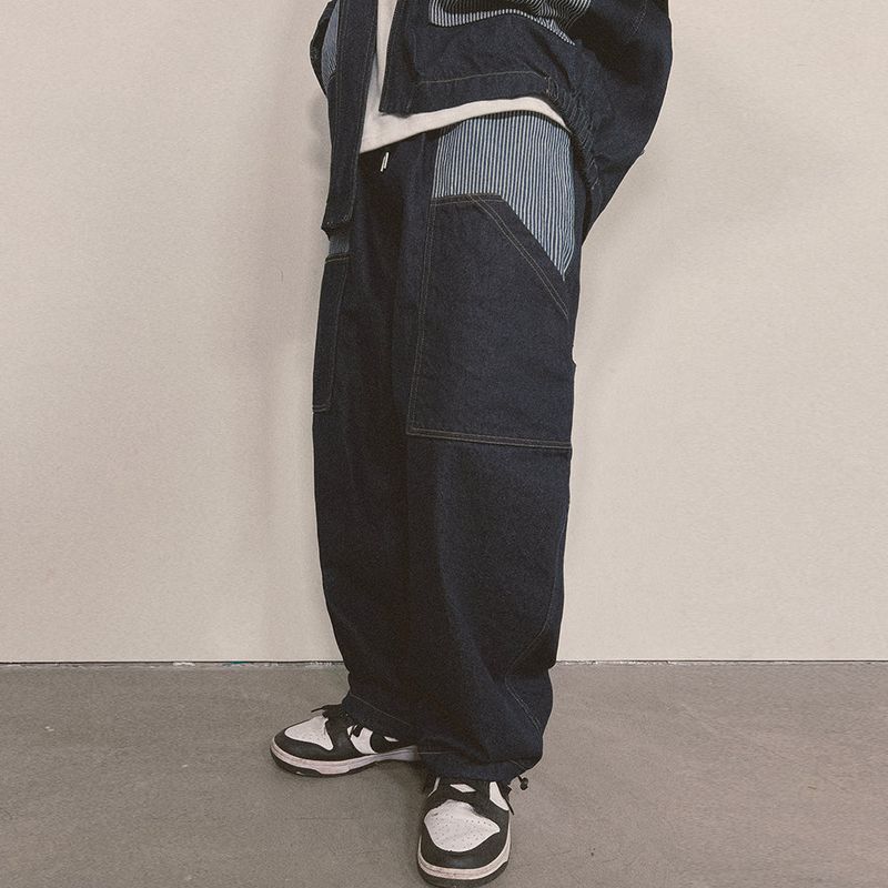 stripe patch denim pants_blue