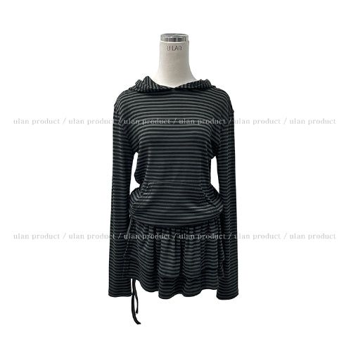 Berry Stripe Hood Flare Wrap Skirt Set
