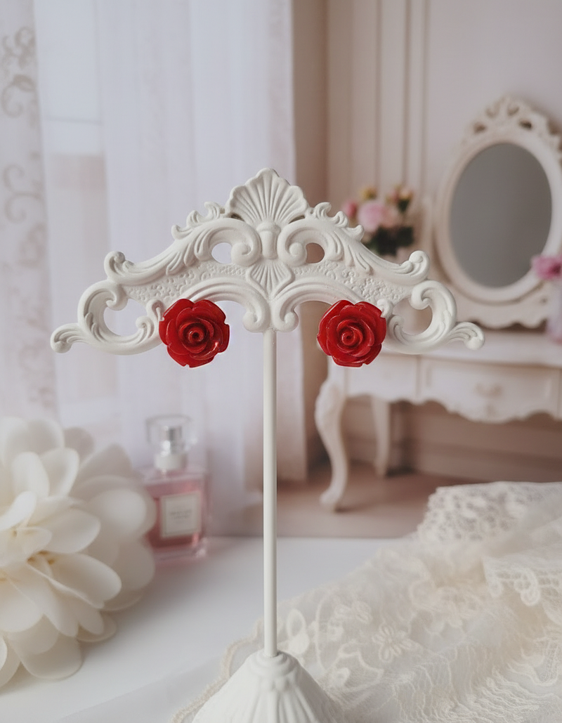 [Kwon Eunbi Piercing] Petit Rose Cabochon Piercing - Red