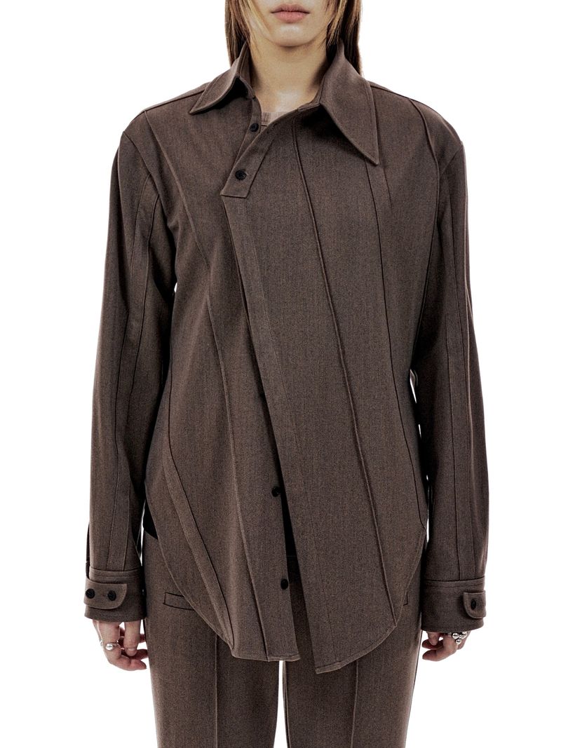 UNBALANCED BUTTON STRAP SHIRT