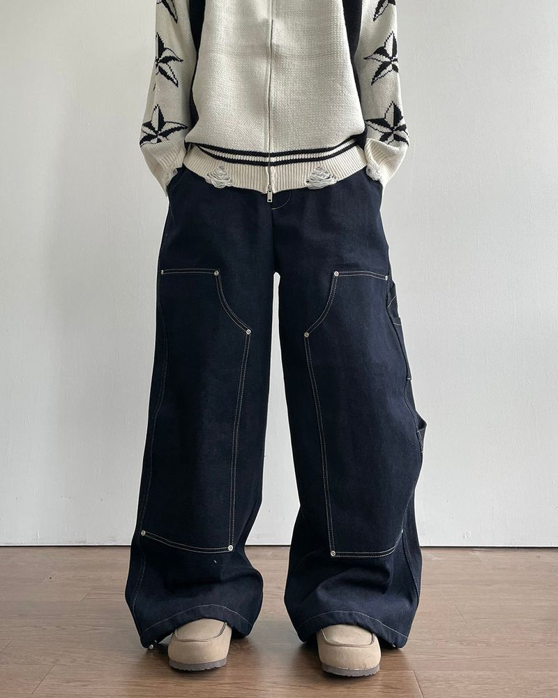 Road napping denim pants