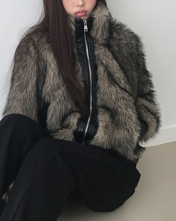 Nupe Two-Tone Fur 2way Zip-Up Jumper