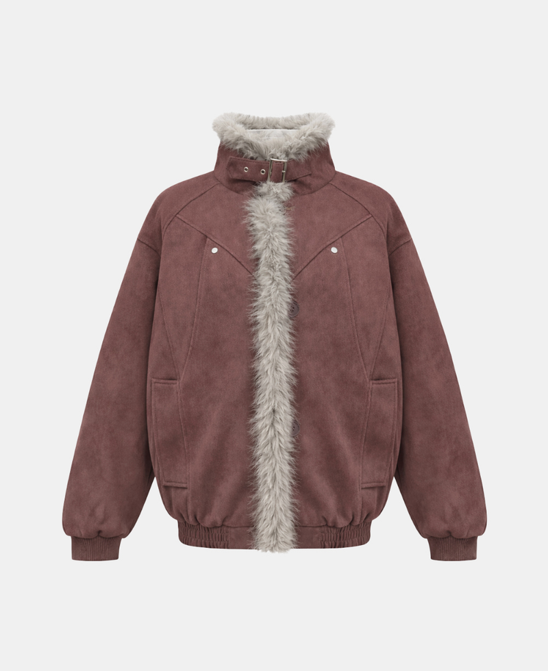 Aaron High-Neck Fur-Trim Short Mustang