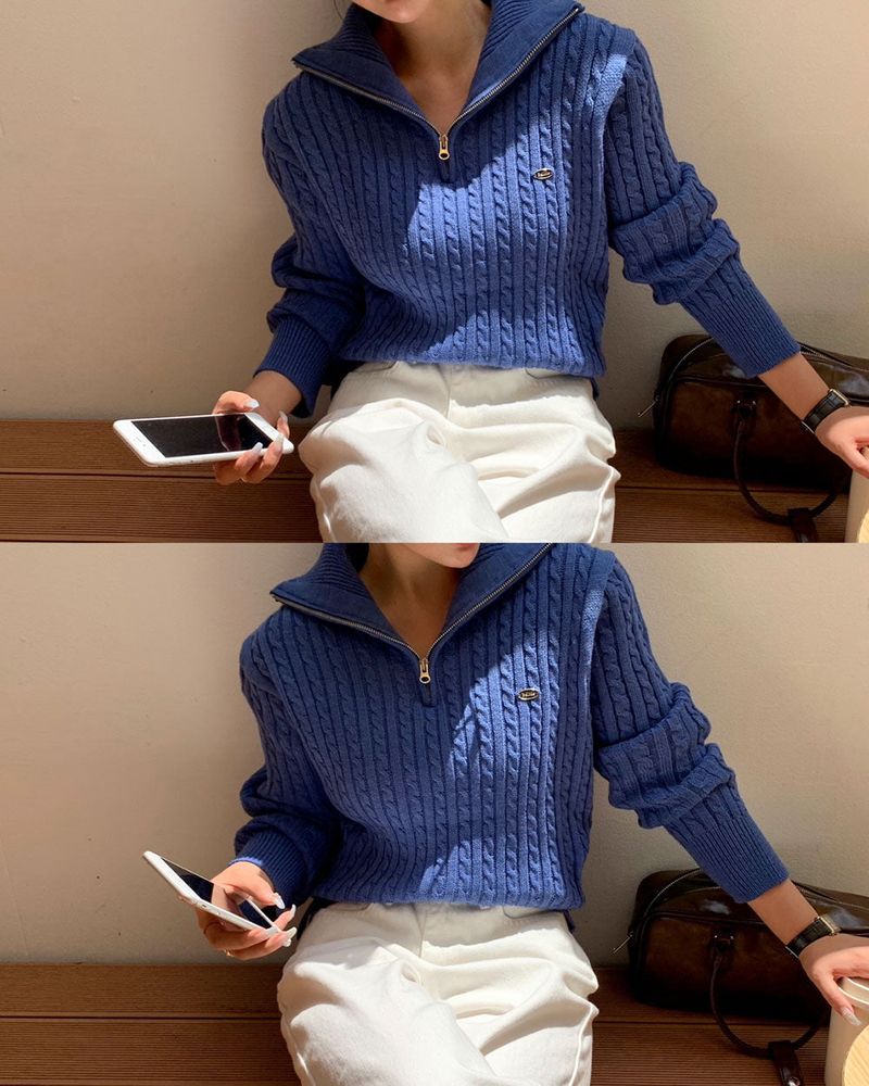 [BELLIDE MADE] CABLE HALF ZIP-UP KNIT WITH PENDANT